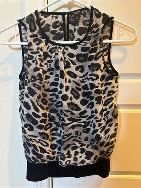 Ann Taylor Black and White Leopard Print Sleeveless Blouse
